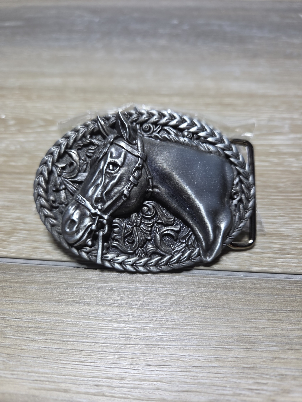 Silver Tone Horse Head Western Floral Belt Buckle